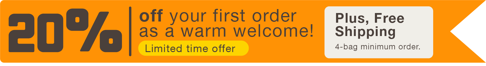 Ricco Coffee banner offering 20% off your first coffee order with free shipping on a 4-bag minimum. Limited-time offer on craft-roasted, specialty-grade coffee.