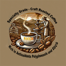 An i llustration of Ricco Coffee’s specialty - grade craft roasted coffee, highlighting its richness in antioxidants, polyphenols, and EGCG — compounds that comb at inflammation, oxidative stress, and improve overall health